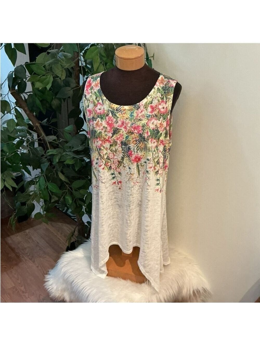 Women's SJS Floral Print Tank or swim cover up XL White Multi new with tags - Picture 8 of 11